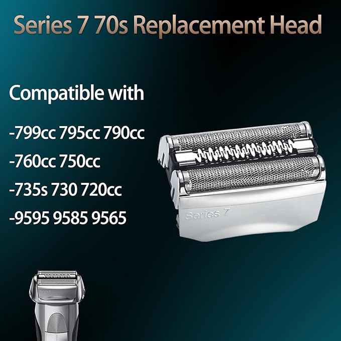 Series 7 70S Replacement Head Compatible with 795, 790cc, 7899cc, 720cc, 720s-4, 750, 760, 7383, 9565, 9585 Electric Shavers, Quick Clean, Wet/Dry Use, Compatible with Series 7 Electric Shavers