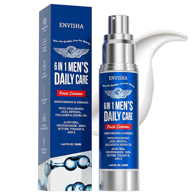 ENVISHA Men's Facial Moisturizer, 6-in-1 Deep Moisturizer with Collagen, Hyaluronic Acid, Vitamin E & B, Men's Facial Moisturizer, Daily Moisturizing Care