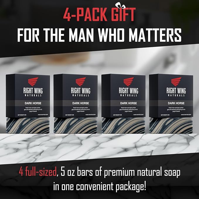 Right Wing Naturals Bar Soap Gift Set for Men | Handcrafted Cold-Pressed | Handmade Organic Soap for Men | Most Popular Flavors | Natural Scented Men’s Bar Soap| Pack of 4 Bars