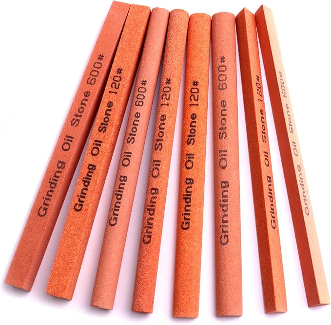 Sharpening Stone Set,8pcs 120#,600# Sanding Sticks Knife Whetstone White Corundum Oil Stone for Knife,Most Bladed&Cutting Tool (5.91x0.39 inch-Multi)