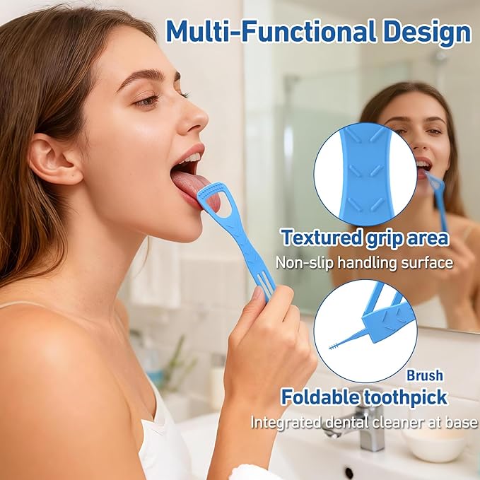 RAZOKO Tongue Cleaner with Safe Fold-Back Interdental Brush,100 Count BPA Free Disposable Tongue Scraper,Hygienic Scraper for Clean Tongue & Promote Fresh Breath (100 Count)