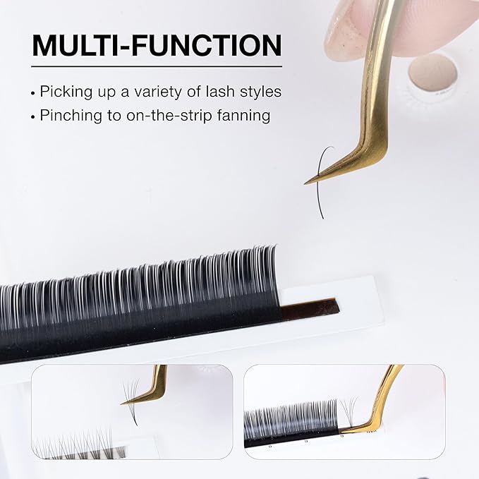 Curacoro Lash Tweezers for Eyelash Extensions – LashSmith 90° Eyelash Tweezer for Volume & Promade Fans