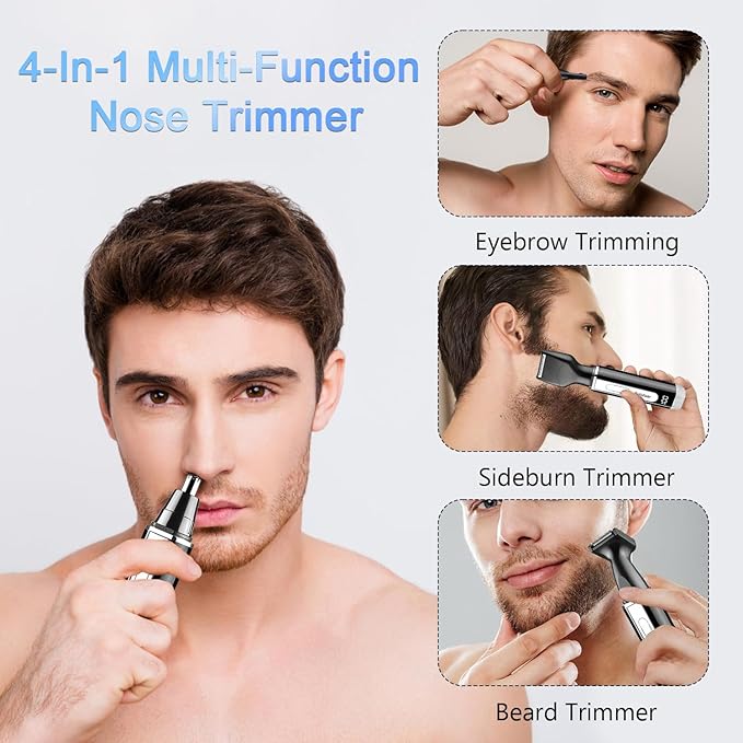 Fululuer Nose Hair Trimmer for Men and Women: 2026 Upgraded Rechargeable 4-in-1 Ear, Nose, Eyebrow & Beard Trimmers 8500 RPM, LED Indicator & Waterproof Dual Edge Blades (Black)