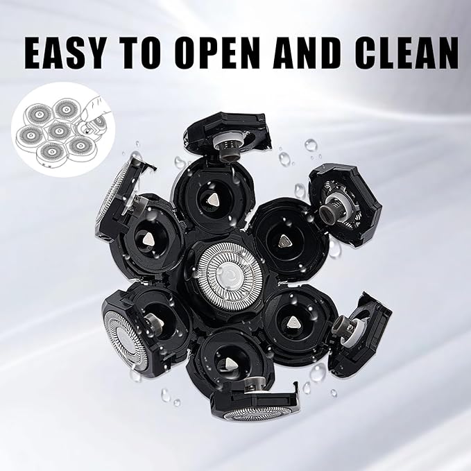 7 Blades Head Shaver Replacement Heads, Universal Fit for Electric Razors, Wet & Dry Use, 7D Floating Design, Stainless Steel Blade Heads, Ideal for Men's Face & Bald Head Shaving (3 Count)
