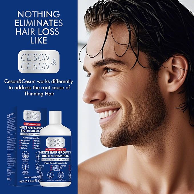 Ceson&Cesun Rosemary & Biotin Hair Growth Thickening Shampoo for Men | Anti-Thinning Hair Strengthening | Hydrate Cleanse Hair & Scalp | Hair Regrowth Shampoo, Dry Damaged Hair Care For Men and Women