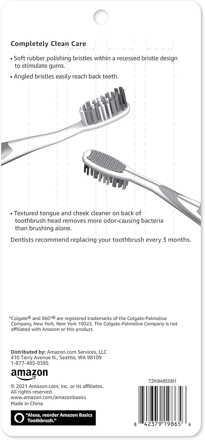 Amazon Basics Orbit Toothbrushes, Soft Bristles, Full Size, 4 Count, Assorted Colors (Previously Solimo)