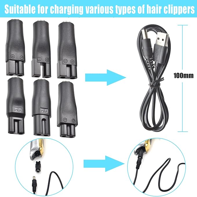 10 PCS Power Cord 5V Replacement Charger USB Adapter Suitable for All Kinds of Electric Hair Clippers, Beard Trimmers, Shavers, Beauty Instruments, Desk Lamps, Purifiers, etc. HQ8505 Cable Adapter