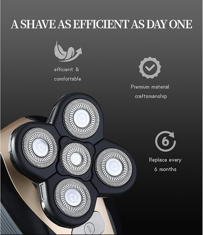 Replacement Shaver Heads Compatible with Freebird Shaver, 5 Blades Refills for Bald Men, Electric Razor Replacement Heads for Freedom Grooming with 3 Cleaning Brush