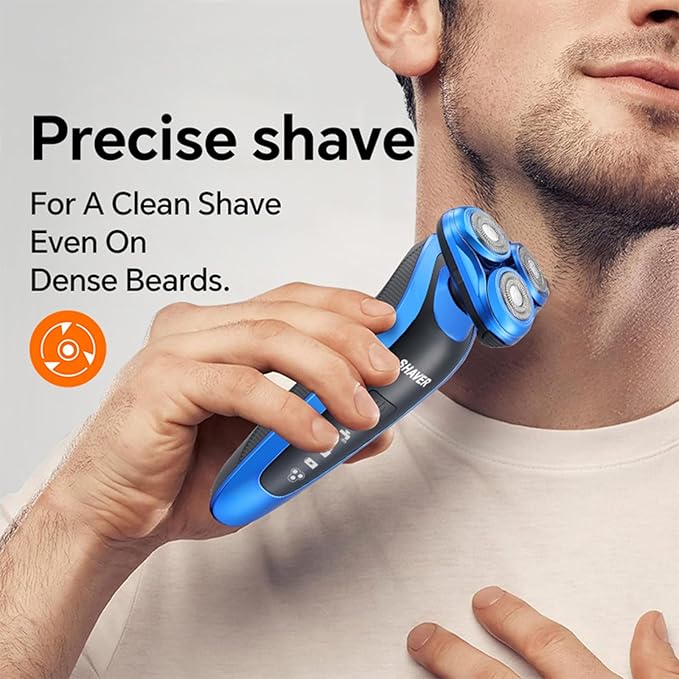 Electric Razor for Men - Rechargeable Shaver 3D Precision Blades with Pop-up Trimmer - Rotary Cordless Shavers Washable Gentle on Sensitive Skin for Beard Sideburn Face with Travel Lock Men Gift