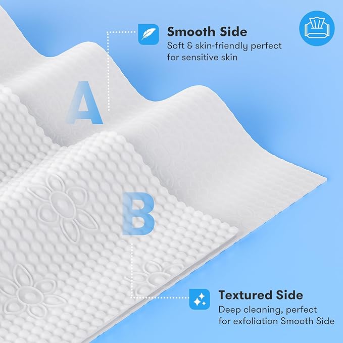 Disposable Face Towel, Soft Thick Absorbent Dual-Sided Biodegradable Facial Cleansing Towels, 75Ct