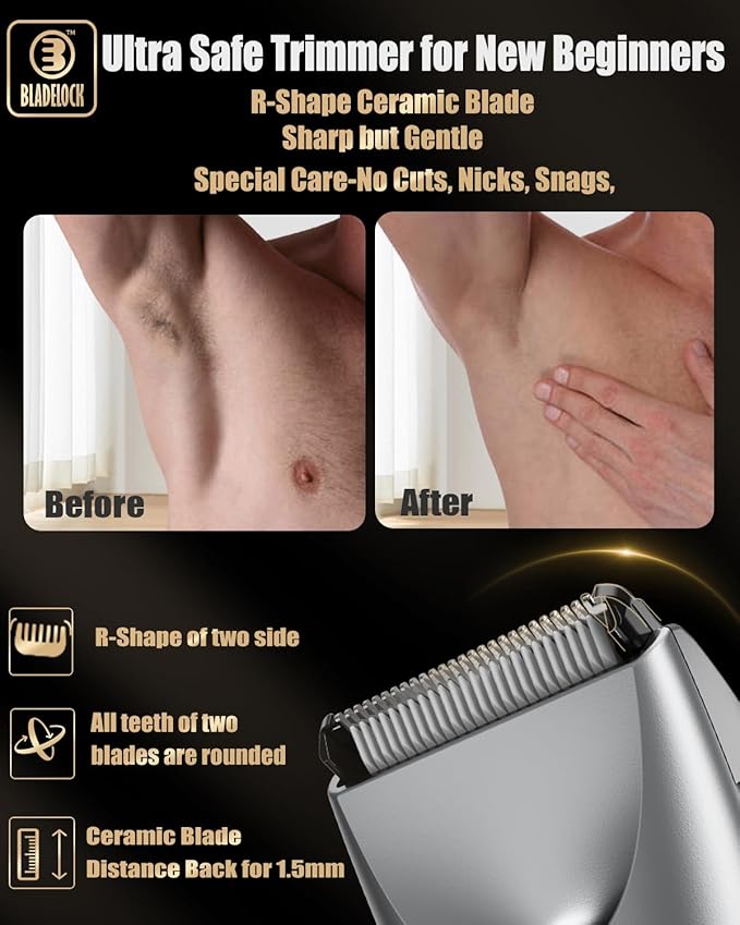 Body Hair Trimmer for Men with Light, Ball Trimmer Men Waterproof, Pubic Groin Hair Trimmers for Man Rechargeable Body Groomer with Standing Recharge Dock,LED Display