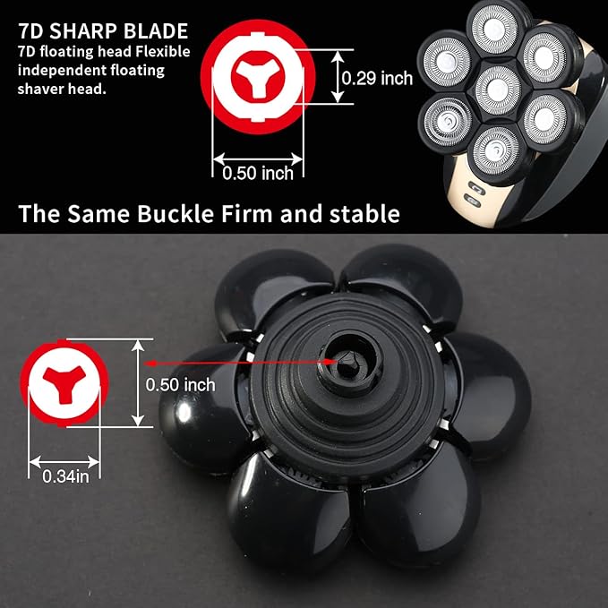 7D Black Electric Razor Replacement Blades - Universal 7 Blade Head Shaver for Men