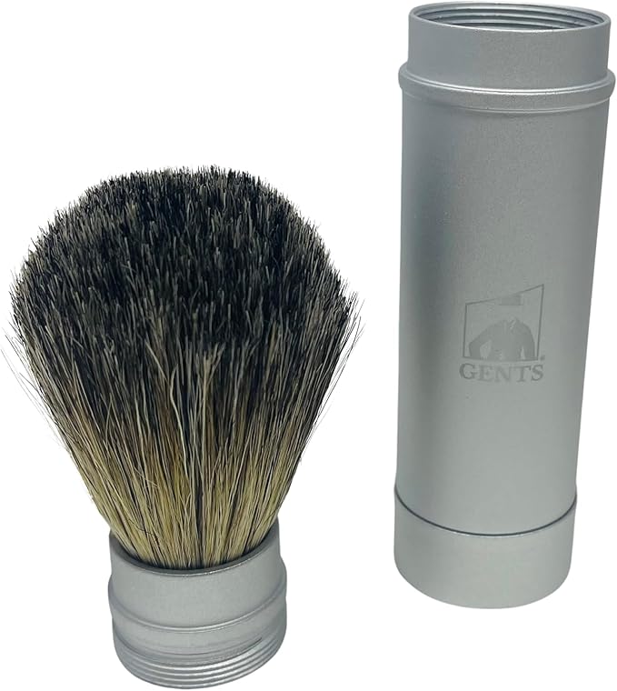Gents Collapsible Badger Hair Shaving Brush - Retractable Travel Shaving Brush with Silver Metal Handle - Portable Wet Shave Brush for Men