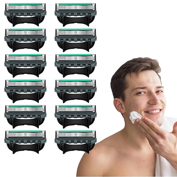12-Blade Replacement Cartridge Set - Five-blade technology delivers a smooth shave - 2025 New Model in Teal, achieving a smooth shave while reducing irritation