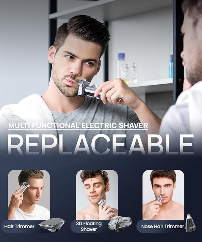 Electric Razor for Men，10,000RPM High-Speed Motor, IPX8 Waterproof, USB Fast Charging, Quick Charge & Travel Lock,Upgrade Icy Gray