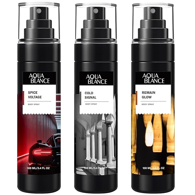 Body Spray for Men, Mens Body Refreshing Spray, Long Lasting, Pack of 3, Each 3.4 Fl Oz, Total 10.2 Fl Oz, Spice Voltage, Cold Signal, Remain Glow
