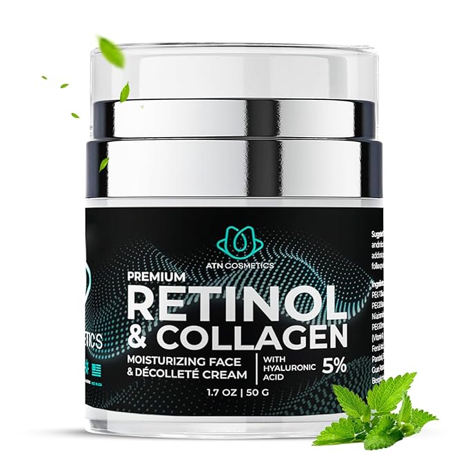 Retinol Cream for Face & Neck, Collagen Moisturizer, Day & Night Cream for Women & Men, Anti Aging, Wrinkle Cream with Hyaluronic Acid, Made in USA
