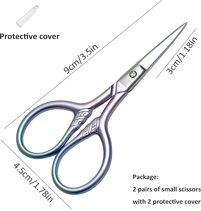 Beauty Scissors for Facial Hair Cutting, Eyebrow, Eyelash, Beard, Moustache - Multi-Functional Precision Trimming Tool for Grooming, Sewing, Embroidery, Crochet, Yarn & DIY Crafts 2 pcs 3.5 inch