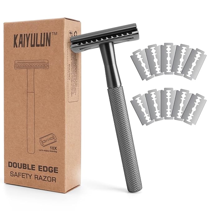 Safety Razor for Men & Women - Double Edge Single Blade Razor with 10 Blades, Reusable One Blade Razor for Close Shave (Mens & Womens Razor, Eco-Friendly)-Black