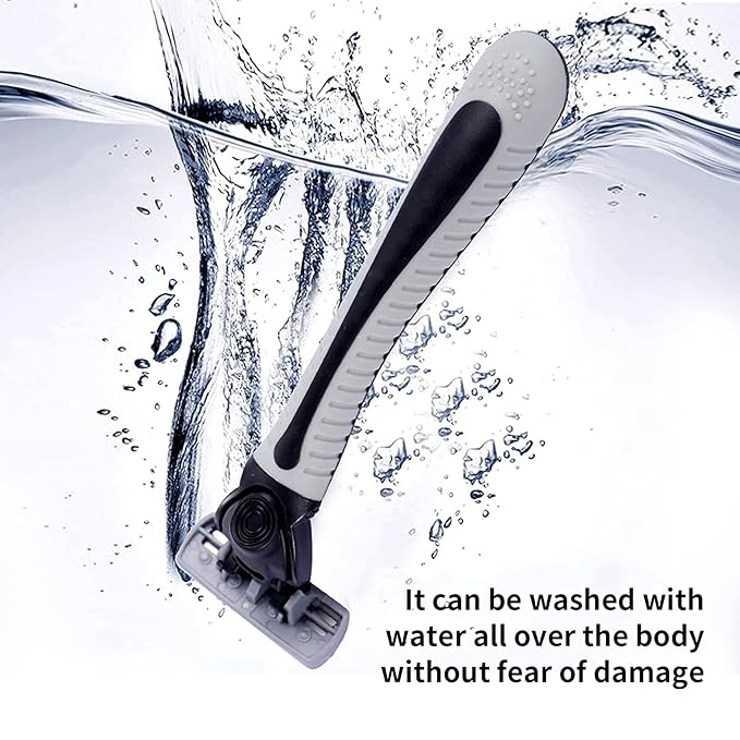 6-Blade Razor,Plastic Anti-slip Men Manual Refill Cartridges razors, Reusable Face Cleansing Care Tool, 24 pcs refill cartridges, Shave Supplies for Men and Women - Black
