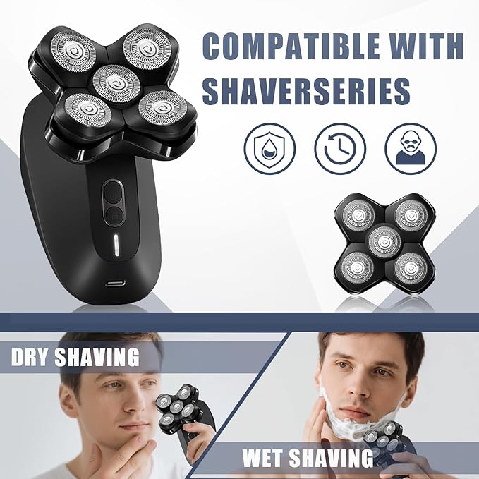 5 Blades Magnetic Head Shaver Replacement Blades Compatible with MANSCAPED The Dome Shaver, Magnetic Attachment for Men's Head Shaver (2 Packs)