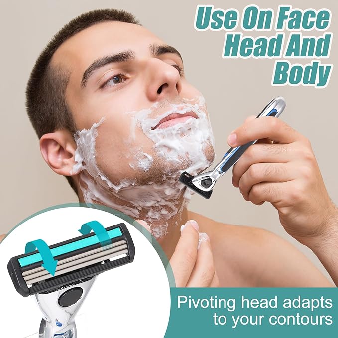 44 Pcs Razor Kit Refillable Three-blade Disposable Men's Razors Travel Shave Set Shaving Kit for Sensitive Skin, 2 Handle and 42 Cartridges