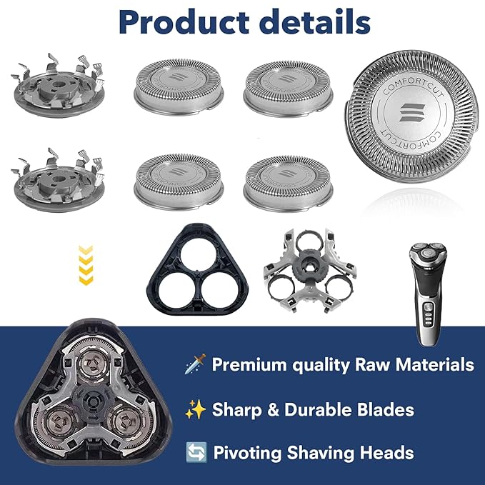 8 PCS SH30/52 Shaving Heads, Replacement for Philips Norelco Shaver Series 1000,2000,3000, S1560 with Durable Sharp Blade, Razor Shaving Heads Blades, for Daily Home and Travel Use