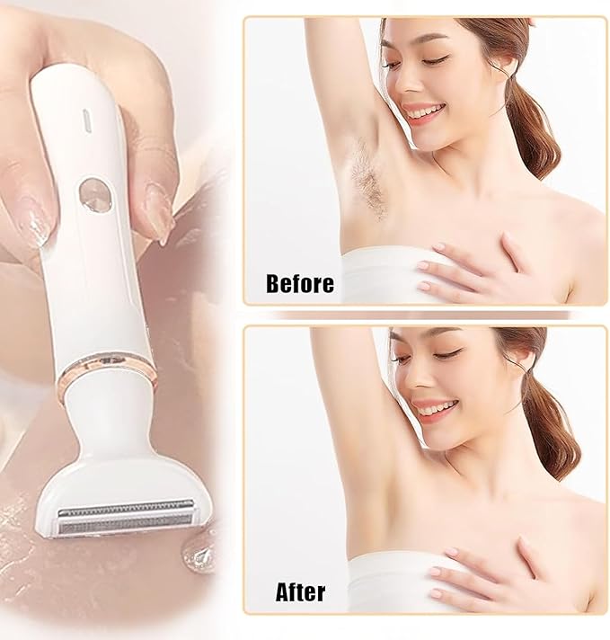 Electric Razor for Women,4-in-1 Women’s Facial Hair Removal for Face Nose Eyebrow Beard Arm Leg Armpit, Rechargeable Womens Body Shavers Set（White）