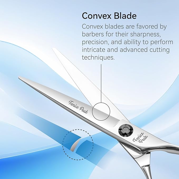 Fenice Peak CNC Professional Hair Cutting Scissors 6.5 Inch Sharp Convex Blade Barber Shears Made of VG10 Japanese Stainless Steel with Adjustment Screw for Salon Hairdressing and Home User