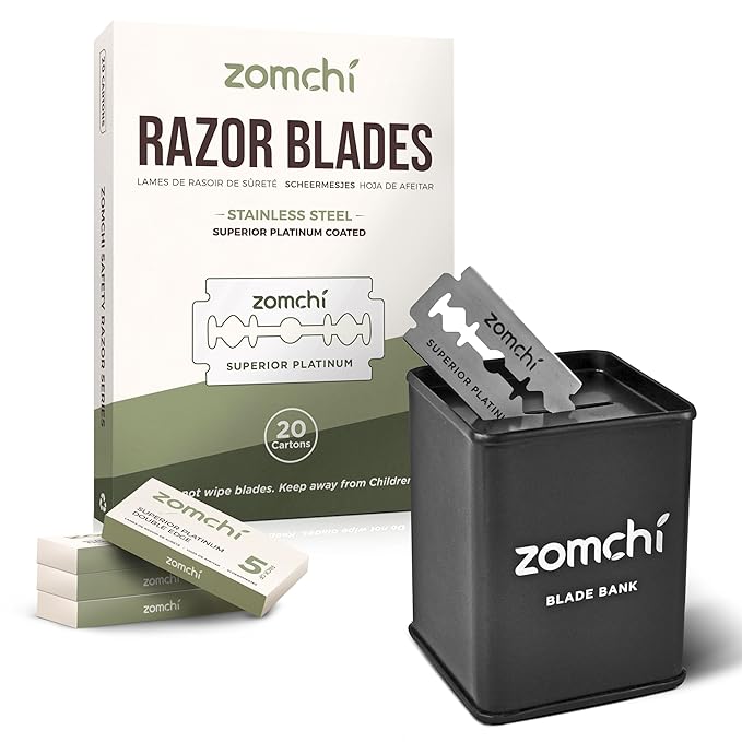 ZOMCHI Razor Blade Bank with 100 Counts Safety Razor Blades for Shaving