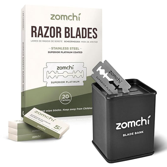 ZOMCHI Razor Blade Bank with 100 Counts Safety Razor Blades for Shaving