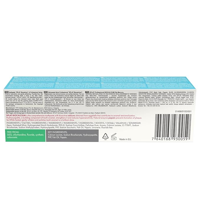 Splat Professional Series Multiple Action Toothpaste With Bioactive Calcium Enamel Restoration Tooth Sensitivity Reduction