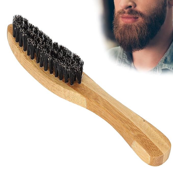 Beard Styling Brush with Strong Toughness, Portable Ergonomic Curved Design for Beard, Mustache Straightening and Growth Promotion (Small)