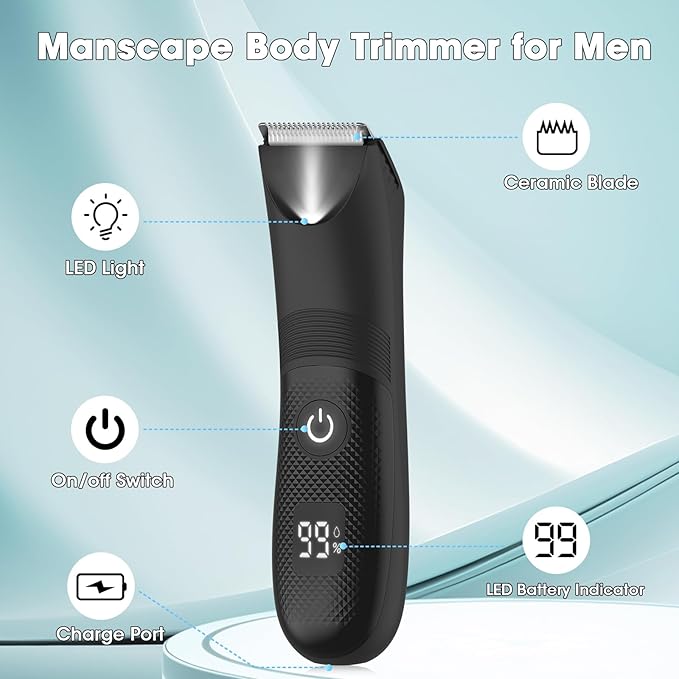 Manscape Body and Ball Trimmer for Men, Pubic Groin Hair Trimmer Ball Shaver Body Groomer Men, Wet/Dry Smooth Shaving, IPX7 Waterproof