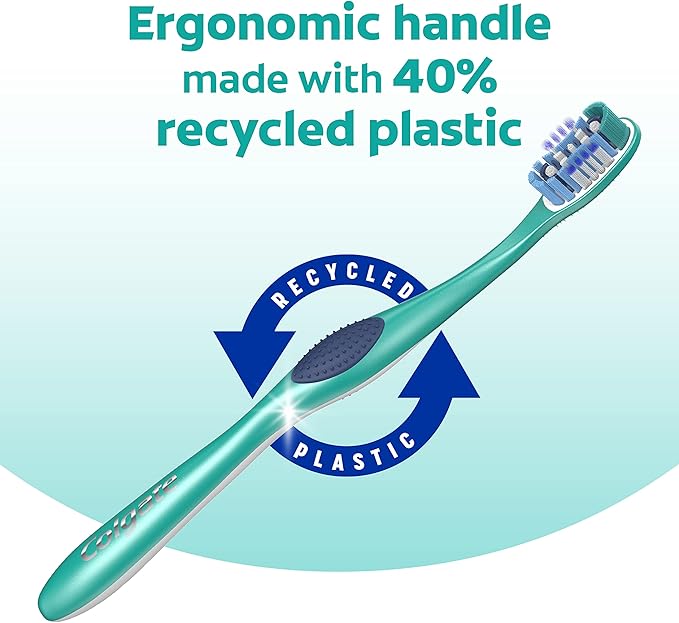 Colgate 360 Whole Mouth Toothbrush, Adult Toothbrushes Medium Bristles, Helps Remove Bad Breath Bacteria and Plaque, Medium Toothbrush Pack, Includes Cheek and Tongue Cleaner, 4 Pack