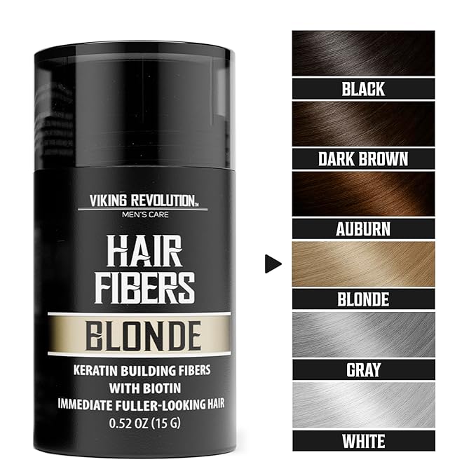 Viking Revolution Blonde Hair Fibers for Thinning Hair Men - Thick Fiber for Bald Spot Cover Up Hair Building Fibers with Kerating and Biotin - Hair Fiber for Men for Thicker and Fuller Look (0.52oz)