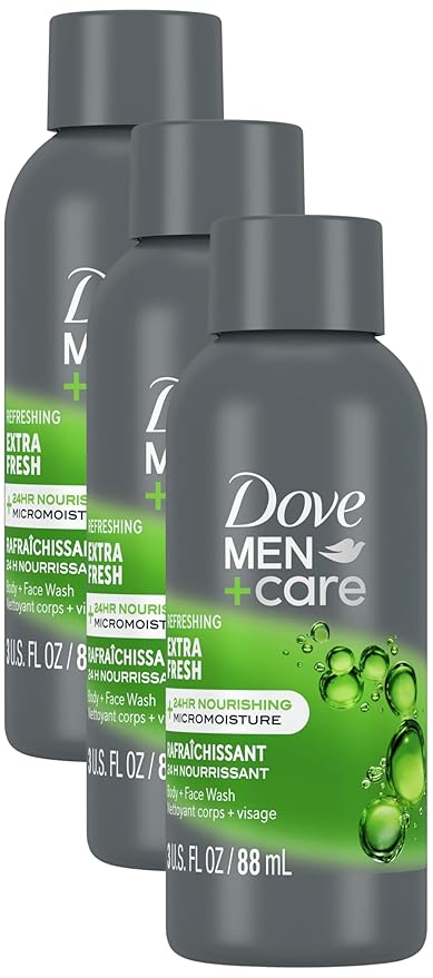 Dove Refreshing Extra Fresh with 24-Hour Nourishing Micromoisture Technology Body Wash for Men, 3 oz (Pack of 3)