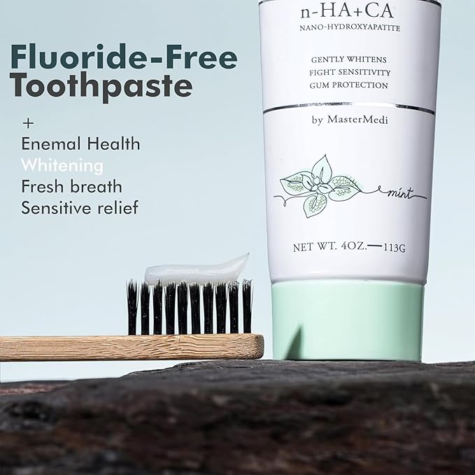 MasterMedi Nano Hydroxyapatite Whitening Toothpaste with Xylitol – Fluoride & SLS Free, Remineralizing Formula for Sensitive Teeth, Enamel Repair & Strength, Magic Mint, 4 oz (Pack of 2)