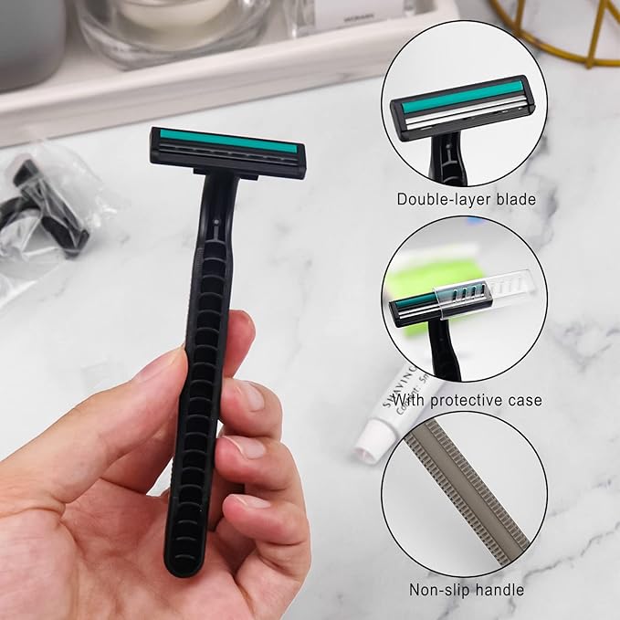 Disposable Razors in Bulk, Bulk Razors with Knife Cap, Grey, Individually Packaged Disposable Razors Bulk with Shaving Cream for Hotels, Homeless, Nursing Homes, Shelters, Charities (pack-100)