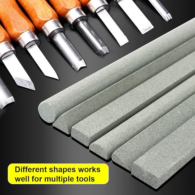 Sharpening Stone Set,6 pcs 180# Wood Carving Sharpener Whetstone Set for for Wood Carving Knives/Chisels&Most Bladed Cutting Tools,Variety of Shapes (Length:appr.5.90inch)