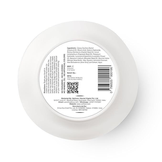 Satthwa Organic Shaving Soap Puck infused with Charcoal & Lavender | Create the Perfect Lather | Excellent for Silky Smooth Shaves | Cleansing & Nourishing, For Men & Women - 50gx2 (1.7oz x2)
