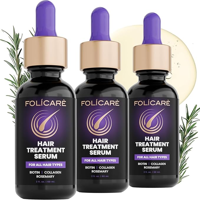 Hair Growth & Thickening Serum With Biotin & Rosemary + Multi-Benefit Treatment for Thinning Hair, Breakage & Split Ends, Boosts Density, Repairs Damage, Hydrates Dry Scalp - For Men and Women, 3 Pack