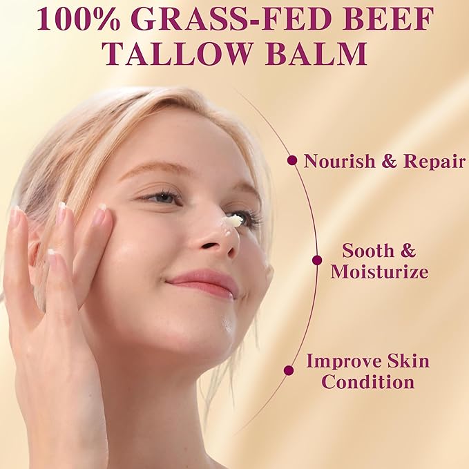 Beef Tallow Honey Balm, Grass-Fed Tallow Moisturizer for Face and Body, Deep Hydration Cream with Lavender Scent, Handmade Natural Skin Nourishment, 2.1 oz