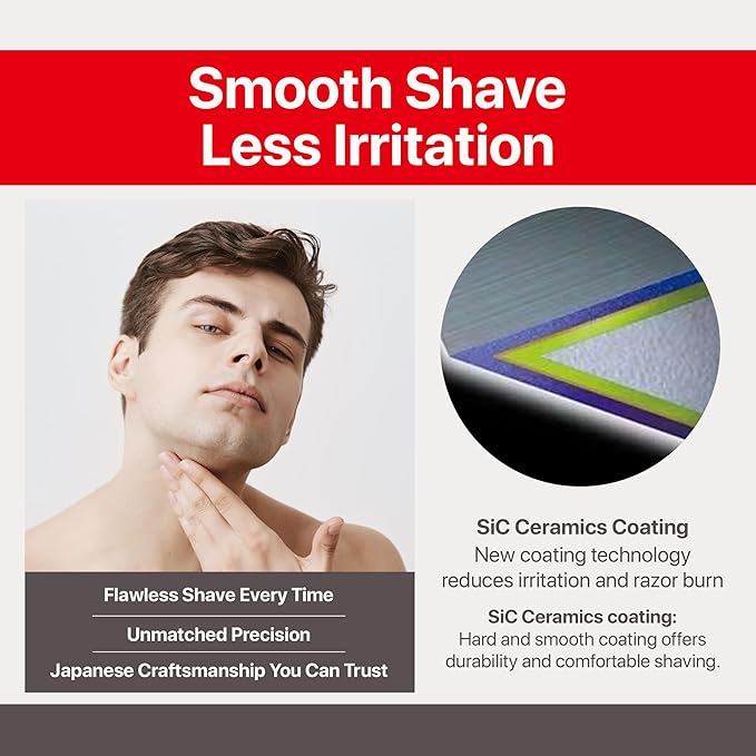 Feather - F3 Razor Blades Refills - Wavy Guard with SiC Ceramic Technology for Smooth Shave - Reduces Irritation and Razor Burns - 8 Pack