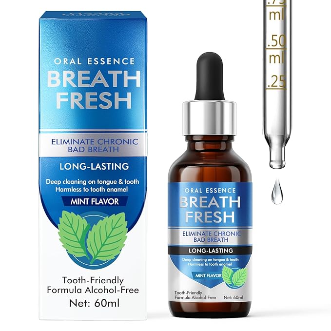 Bad Breath Treatment for Adults, Breath Drops for Fresh Breath, Fast-Acting, Long-Lasting, Natural, Alcohol-Free, Boosts Confidence for Socializing, Daily Oral Care, 60ML