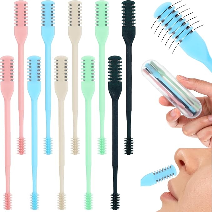 2-in-1 Nasal Hair Cutter Double Sided Nose Hair Knife 10PCS Upgrade Portable Nostril Hairs Remover Tool with Cases 360° Rotating Nose Trimmer Remover Tool Hairs Cutters for Men and Women