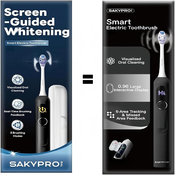 AI Sonic Electric Toothbrush for Adults with Brushing Score & Smart Timer Display, 6-Zone Tracking, Rechargeable Whitening Brush with Soft Heads (Midnight Black)