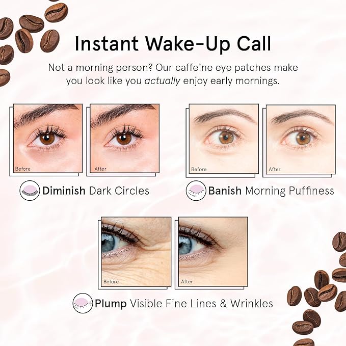 grace & stella Caffeine Under Eye Patches - Awakening Eye Patches for Puffy Eyes and Dark Circles - Under Eye Mask Patches with Niacinamide & Hyaluronic Acid - Vegan, Gifts for Mom (Bronze, 48 Pairs)