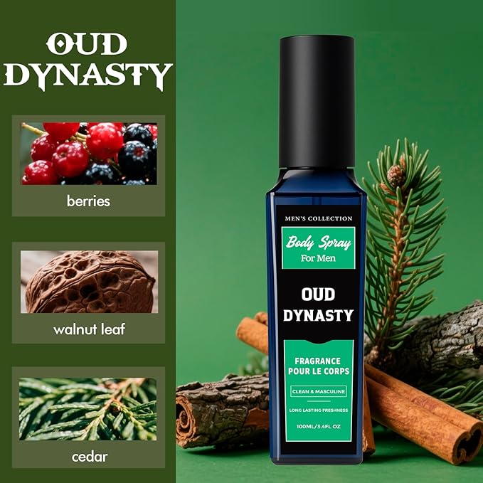 CLESH Fragrance Mist, Body Spray for Men, 3.4 Fl Oz, 3 Pack, Noir Wave, Oud Dynasty, Amber Trail, Long Lasting Mens Body Spray