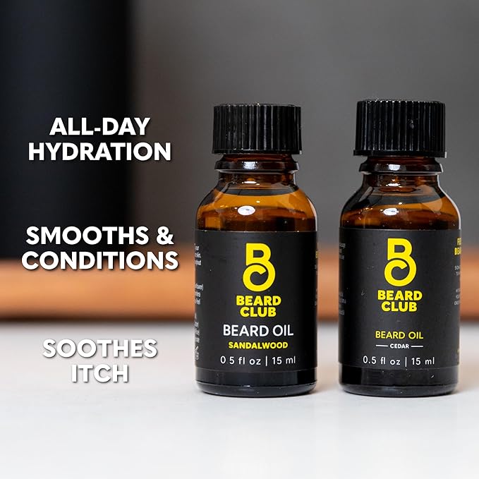 The Beard Club Duo Pack: Premium Cedar & Sandalwood Beard Oils for Men - Natural Moisturizer, Conditioner - Hydrates, Softens, Strengthens Hair Follicles & Soothes Skin - For All Beard Types